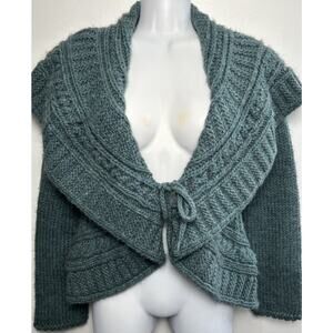 Elsamanda Wool Mohair Knit Sweater Blue Tie Front Shrug L/S Italy Women Medium